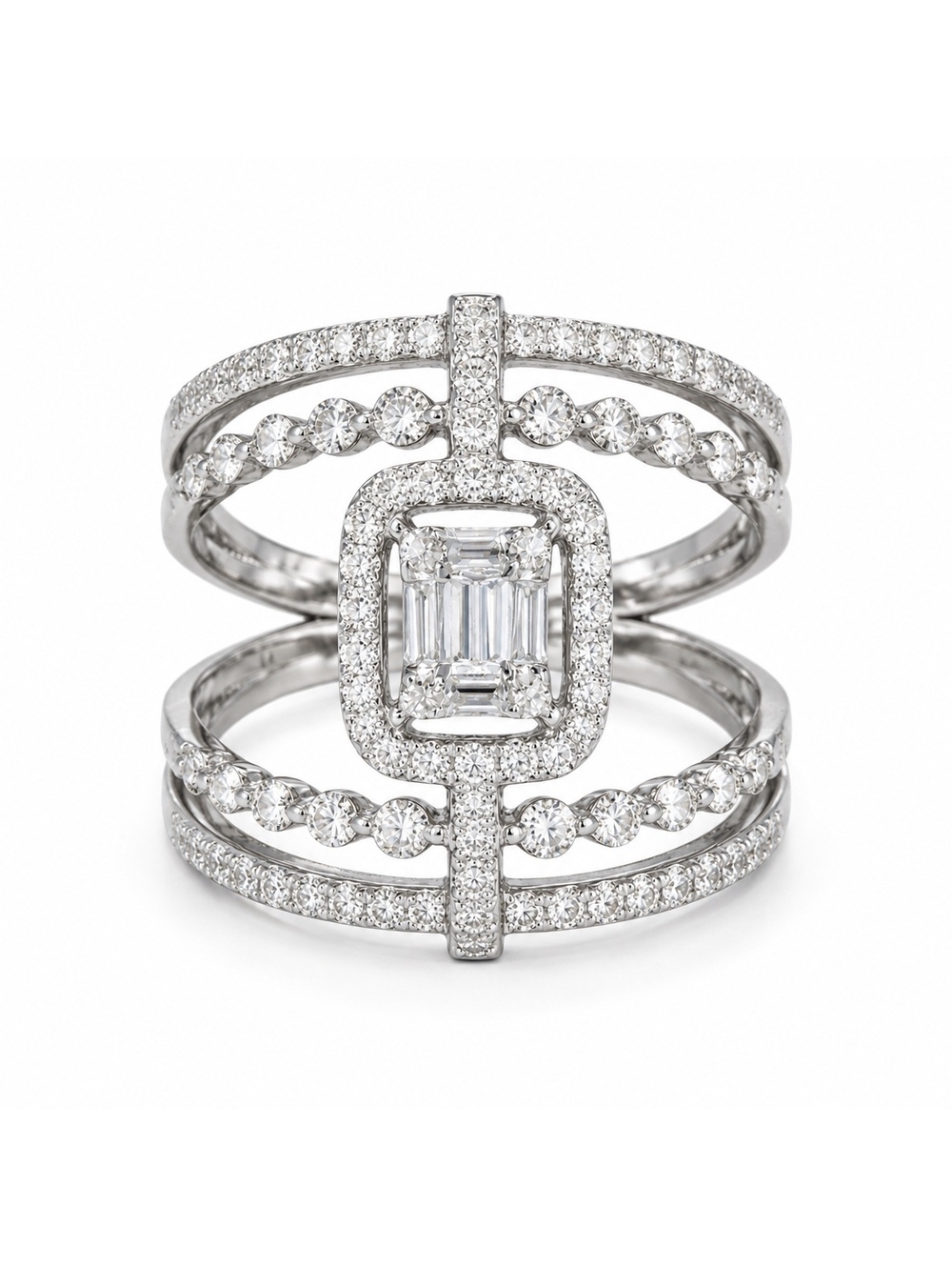 Sable & Red Luxury Emerald-Cut CZ Pavé Statement Cocktail Boho Ring NEW